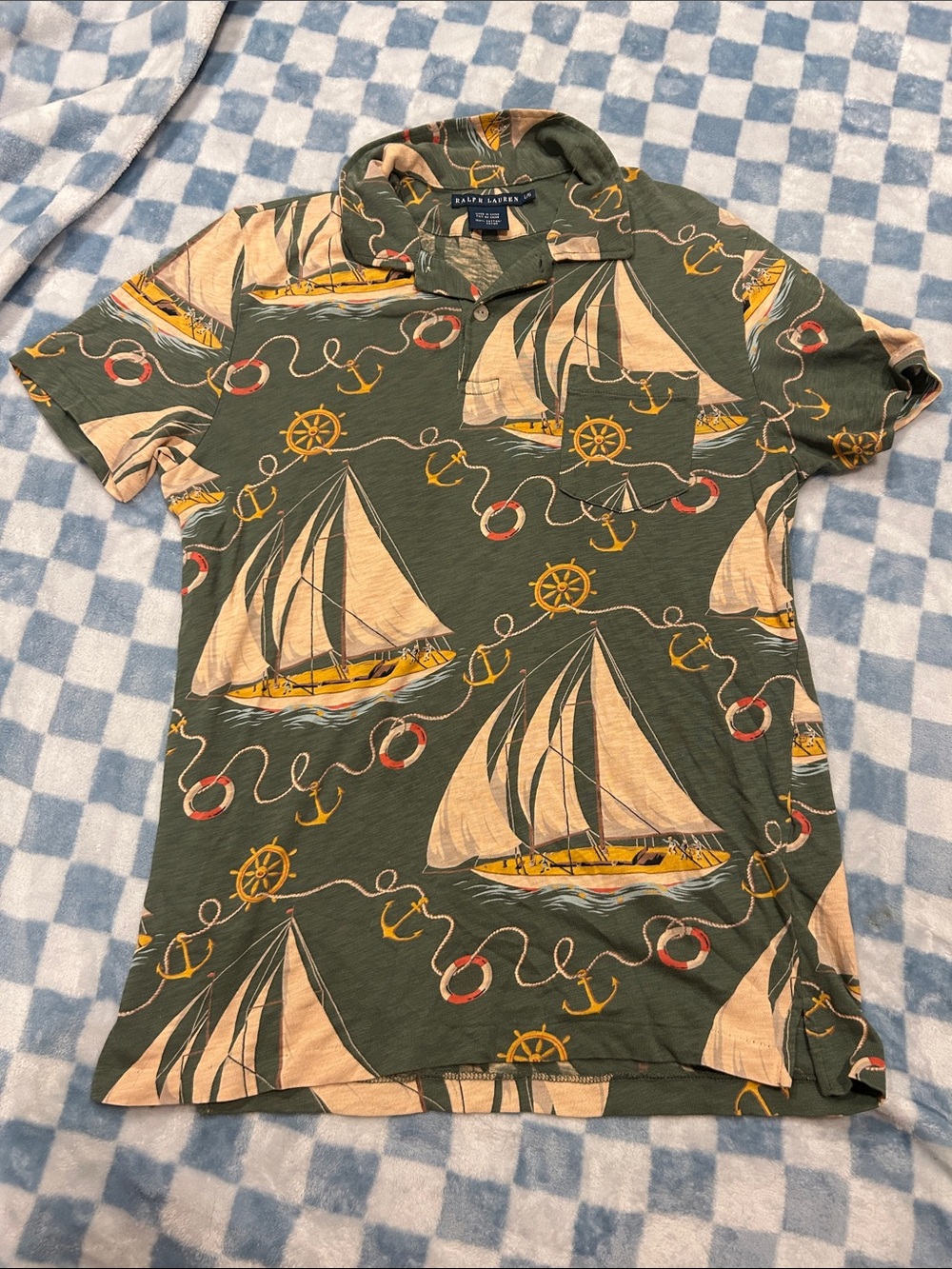 Vintage Ralph Lauren Green Nautical Sailboat Polo Shirt (Mac Miller Style)